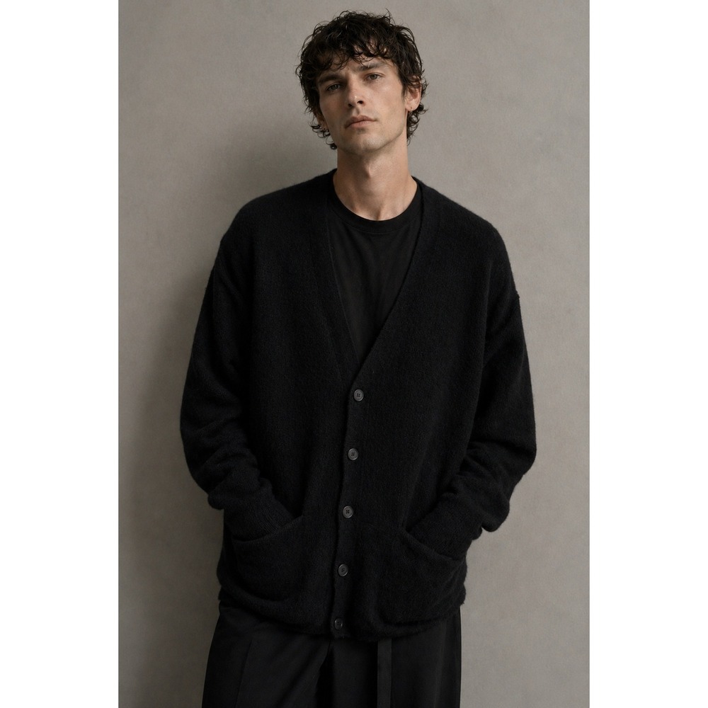 Isabel Benenato Black Oversized Grandpa Cardigan Yak Wool Blend Italy size XL